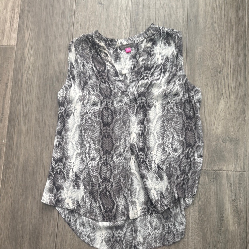 Vince Camuto Black and Gray Snake Print Blouse